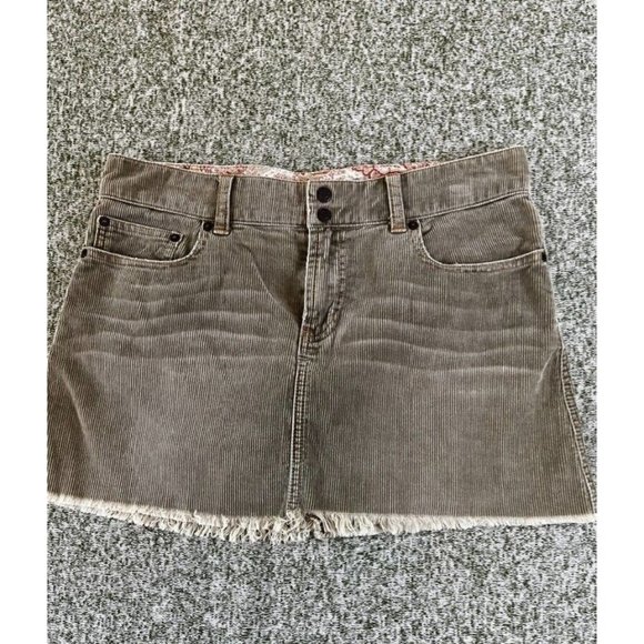 Abercrombie & Fitch Womens Skirt 4 Tan Corduroy Y2K Mini Distressed Raw Hem - Picture 1 of 10